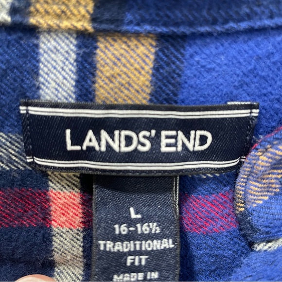Lands' End Mens Large 16-16.5 Plaid Flannel LongSleeve Shirt Traditional Fit - Picture 4 of 7